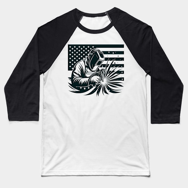 Welding American Welder USA Flag Baseball T-Shirt by Visual Vibes